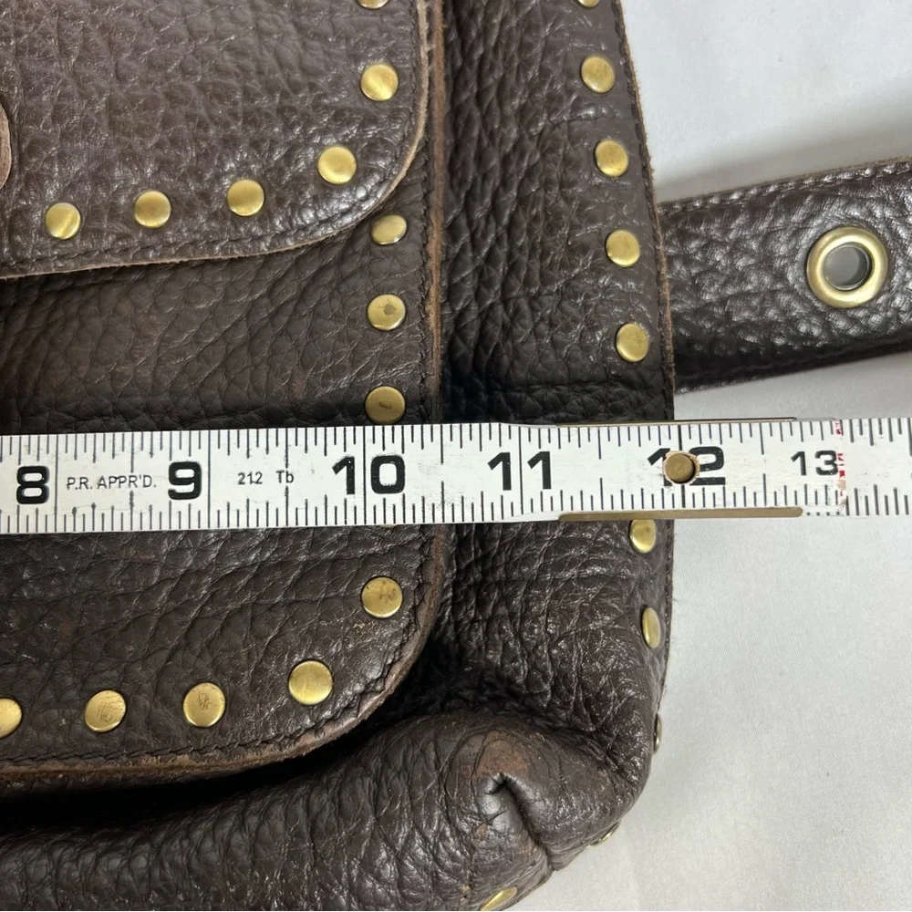 Rafe New York Distressed Pebbled Leather Studded Brown Crossbody Shoulder Bag - Picture 15 of 16